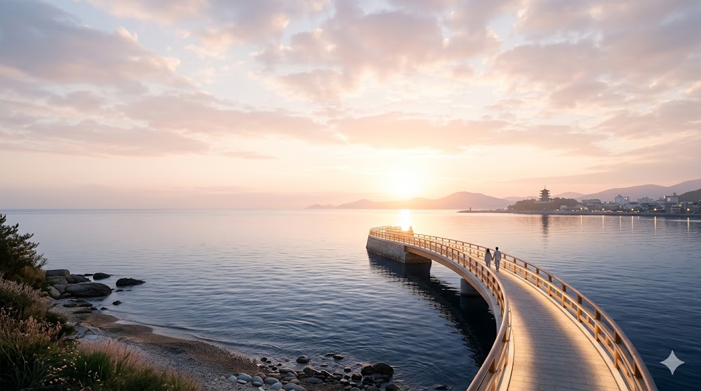 日韓をつなぐ夕暮れのかけ橋 — 想いをつなぐ、未来へつなぐ